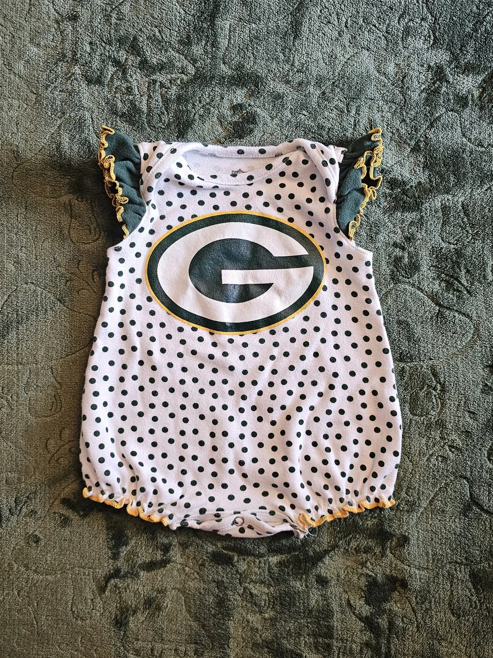 NFL Green Bay Packers Green Polka Dot Infant Baby Romper Girls 0-3M